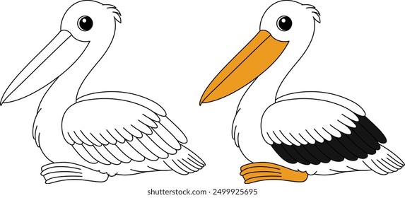 Cute pelican animal outline coloring page 