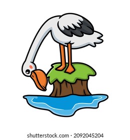 Cute pelican bird cartoon in the bay