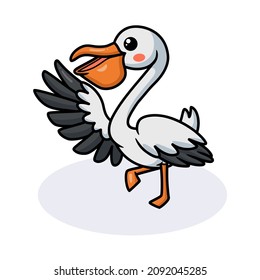 Cute pelican bird cartoon waving hand