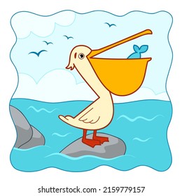 Cute Pelican cartoon. Pelican clipart vector illustration. Nature background