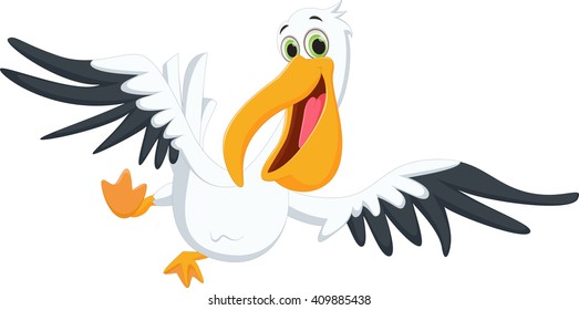 Cute pelican cartoon flying