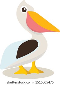 Cute pelican cartoon illustration on white background