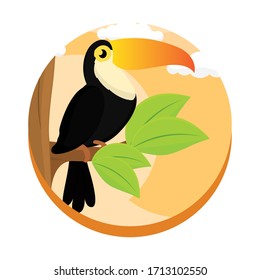 Cute pelican cartoon over a natural landscape cartoon - Vector