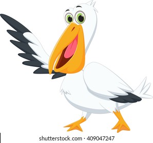 cute pelican cartoon waving