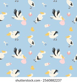 Cute pelican character pattern for baby