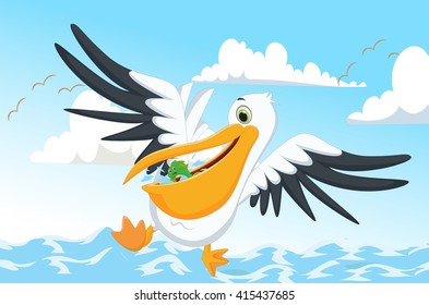 cute Pelican eating fish