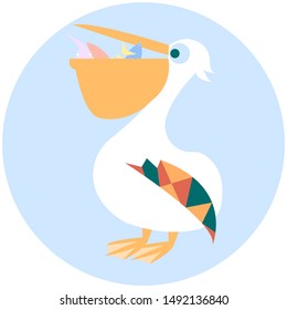 Cute pelican vector cartoon illustration. Wild zoo animal icon. Adorable bird childish character. Simple flat design element for kids. Good for stickers, logo, books, fabric or magazine
