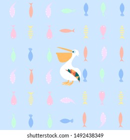 Cute pelican vector cartoon illustration. Wild zoo animal seamless pattern. Adorable bird childish character. Simple flat design element for kids. Good for stickers, logo, books, fabric or magazine
