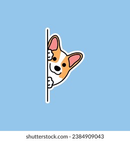 Cute Pembroke Welsh Corgi dog peeking cartoon, vector illustration, I drew it by myself, It's not AI-generated content.