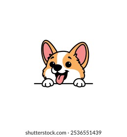 Cute Pembroke Welsh Corgi dog haapy face cartoon, vector illustration