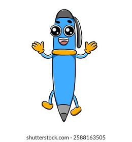 Cute pen cartoon character, vector illustration isolated on white background.