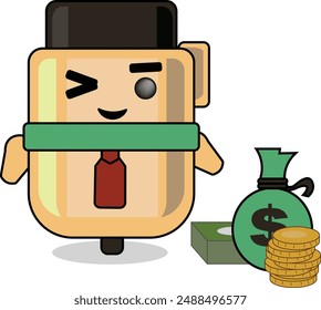 cute pen is pointing towards money