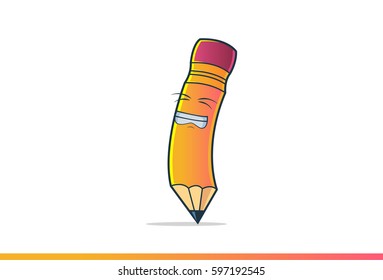 Cute Pencil Angry showing teeth. Vector Illustration. Isolated on white background.