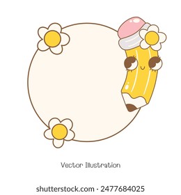 Cute Pencil, Back to school. Pencil Name tag.Vector Illustration