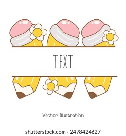 Cute Pencil, Back to school. Pencil Name tag.Vector Illustration