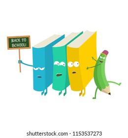 cute pencil books funny back to school vector