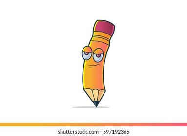 Cute Pencil Bored. Vector Illustration. Isolated on white background.