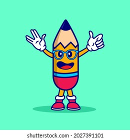 cute pencil cartoon character illustration vector