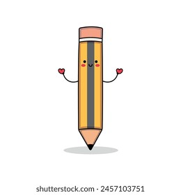 Cute pencil cartoon character spreading love doodle