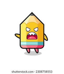 cute pencil cartoon in a very angry pose , cute style design for t shirt, sticker, logo element