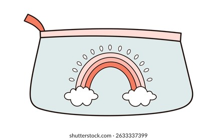 Cute pencil case clipart, groovy school supplies, back to school, cute hand drawn vector illustration in flat style