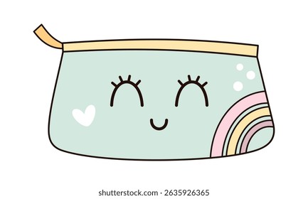 Cute pencil case clipart, groovy school supplies, back to school, cute hand drawn vector illustration in flat style	
