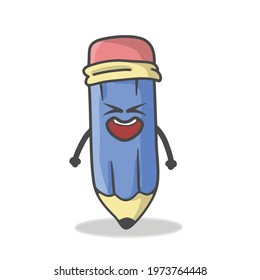 Cute Pencil Character Flat Cartoon Vector Template Design Illustration