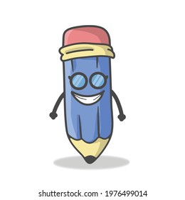 Cute Pencil Character Flat Cartoon Vector Template Design Illustration