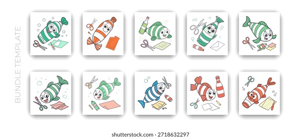 Niedlicher Bleistift Zeichen Illustration Paket für Bildung und Schuldesign