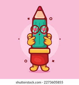 cute pencil character mascot with love sign hand gesture isolated cartoon in flat style design