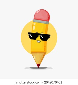 Cute pencil character wearing pixel glasses