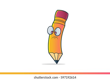 Cute Pencil Disappointed. Vector Illustration. Isolated on white background.