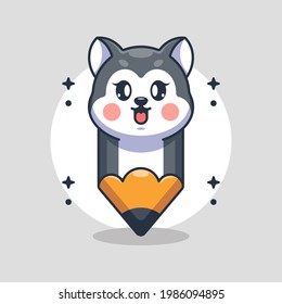 Cute pencil husky dog cartoon design