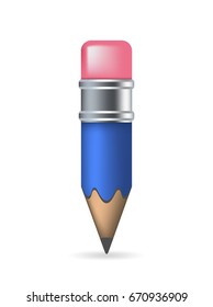 Cute Pencil Icon on White Background . Isolated Vector Illustration 