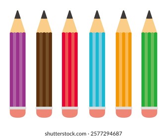 Cute pencil illustration.　Stationery Icons