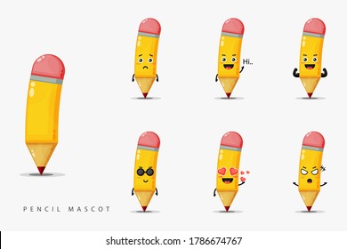 Cute pencil mascot design set
