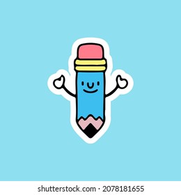 Cute pencil mascot illustration. Vector graphics for sticker prints and other uses.