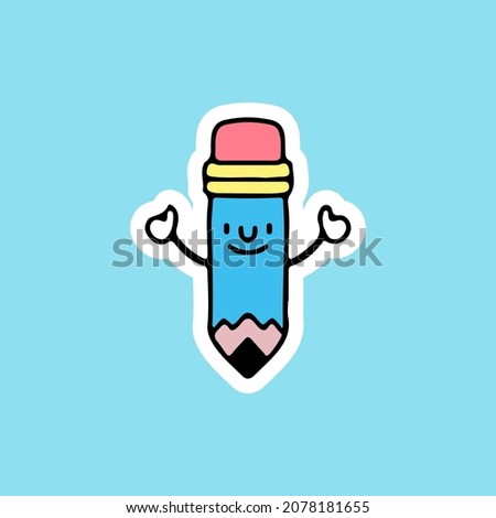 Cute pencil mascot illustration. Vector graphics for sticker prints and other uses.