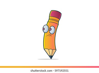 Cute Pencil Sad. Vector Illustration. Isolated on white background.