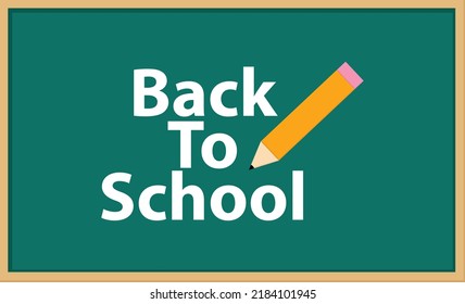 Cute pencil school vector character and blackboard with back to school writing. Vector illustration