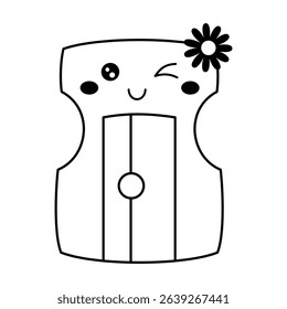 Cute pencil sharpener doodle, groovy school supplies, back to school, adorable hand drawn vector illustration in flat style	
