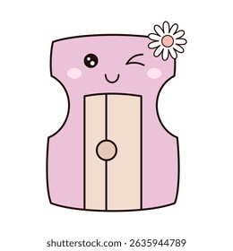 Cute pencil sharpener, groovy school supplies, back to school, adorable hand drawn vector illustration in flat style	
