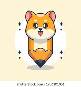 Cute pencil shiba inu dog cartoon design