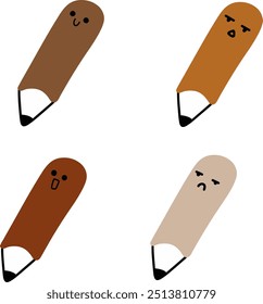 Cute Pencil Vector | Various Expressions | Minimalist Design | 4 Vectors