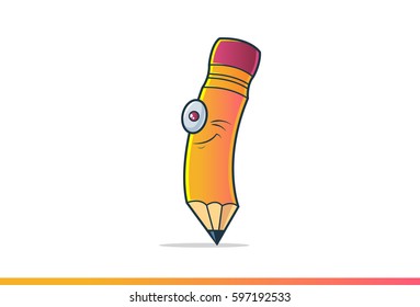 Cute Pencil Winking. Vector Illustration. Isolated on white background.