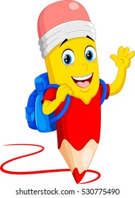 Cute pencils cartoon with school bag
