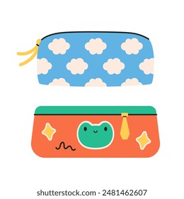 Cute pencils cases. School supply and stationery for study and work. Vector illustration in flat style