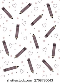 Lindos lápices y corazones patrón para el diseño de la escuela