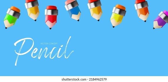 Cute pencils on blue background. Study and art comcept