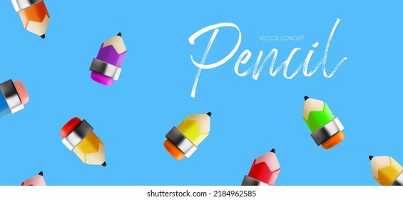 Cute pencils on blue background. Study and art comcept